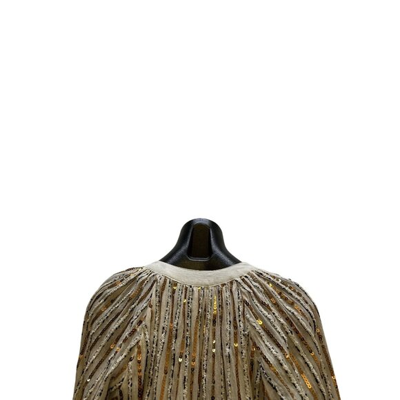 Jade by johnny Was Sequin-Striped Long-Sleeve Blouse w/Tassel Tie Neckline - Picture 6 of 8